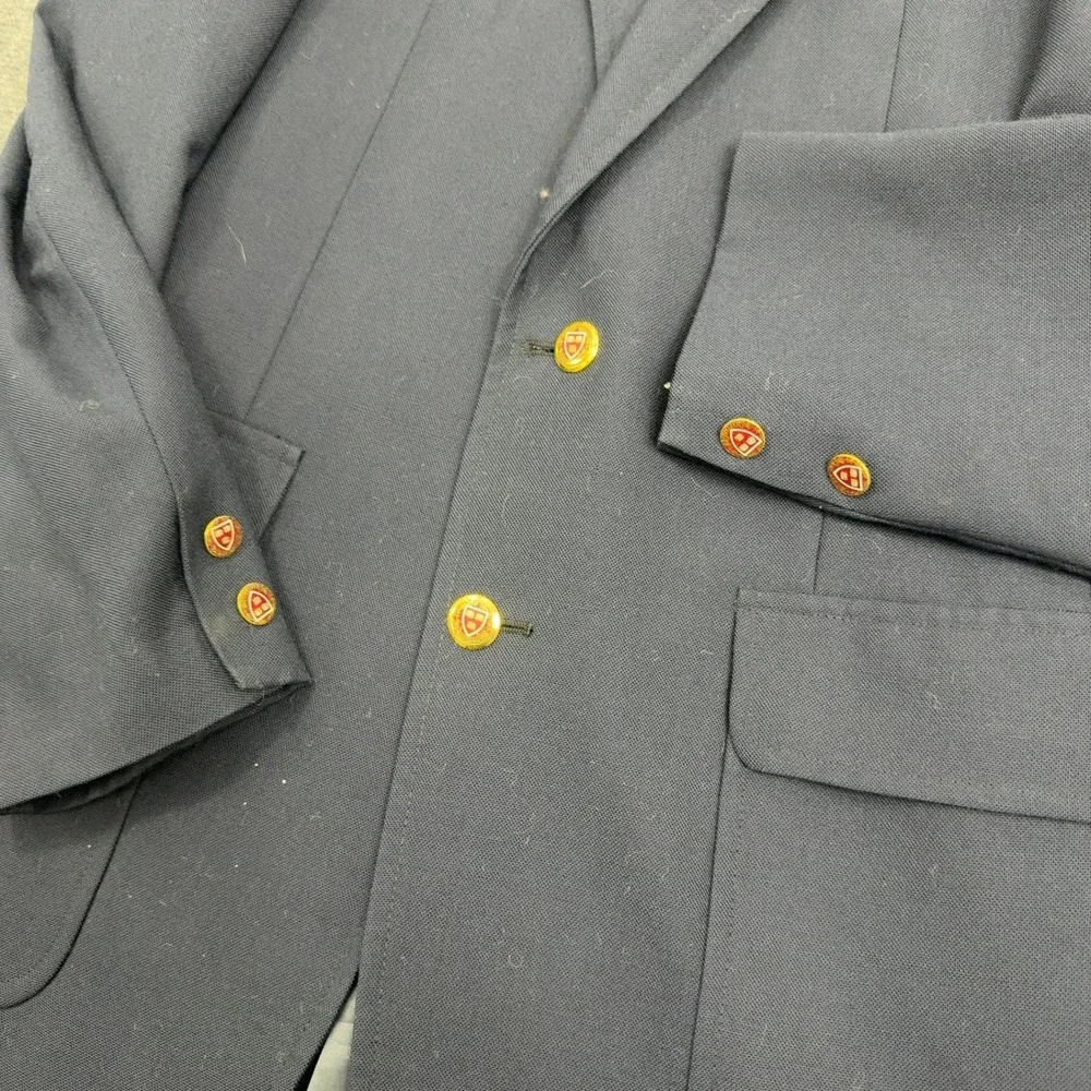 Vintage Stanley Blacker Blazer Men Navy‎ Blue Wool Crest Gold Buttons Preppy